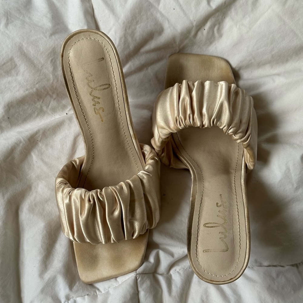 Lulu's Cream Satin Women's Slide Sandals
